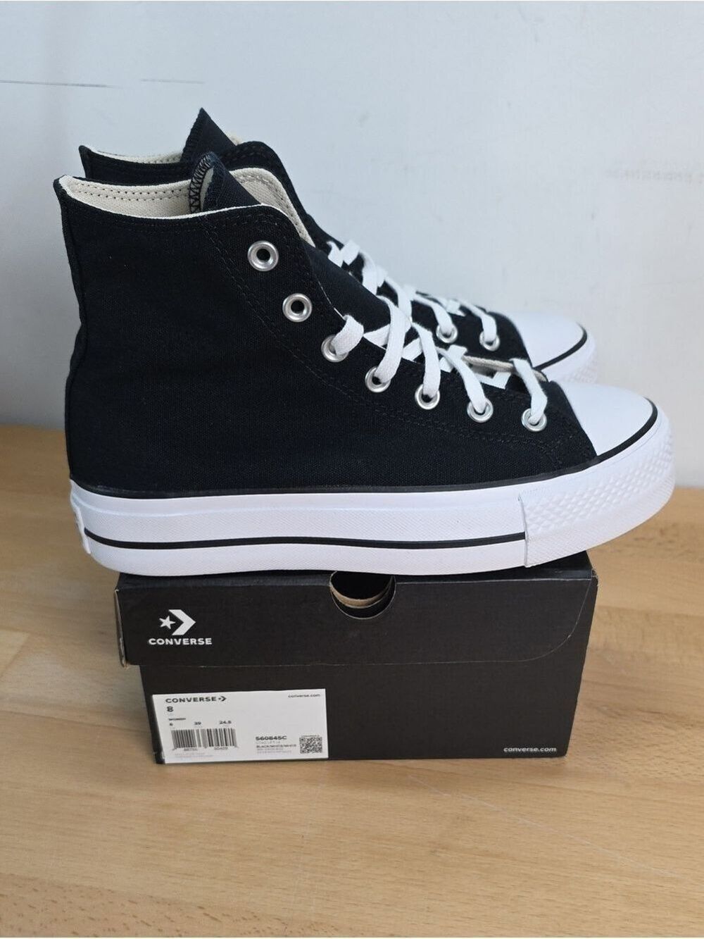 Converse High Top Canvas Sneakers in Black and White Women 8